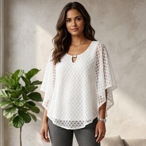 Notations Top Women Plus 2X Elbow Sleeve Cape Knit Lagenlook Grandmacore Stretch